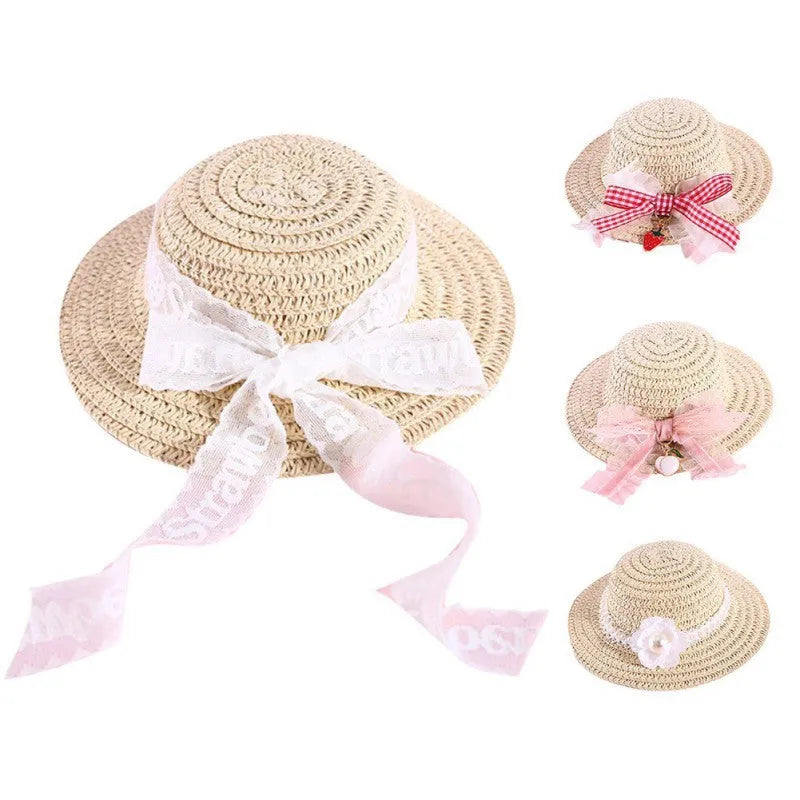 Handmade paper pet hat with bowknot for a dog or cat, shown in a cartoon style