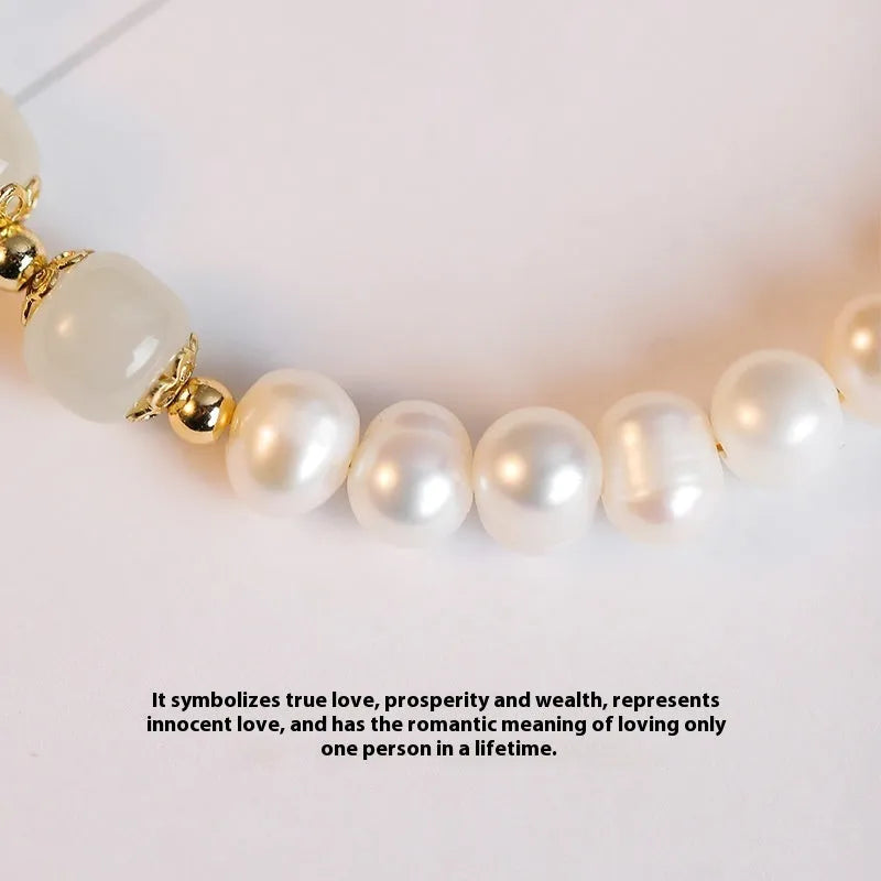 Natural freshwater pearl bracelet with diamond-shaped pearls in Korean style design showing Hetian jade colour options