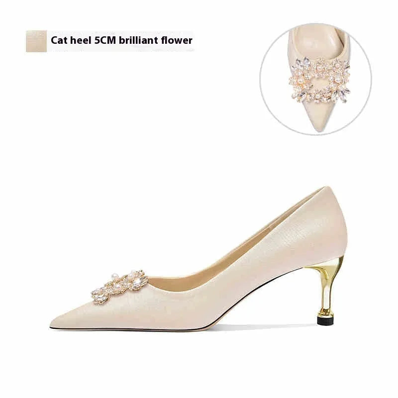 French wedding crystal bridal high heels with rhinestone details and pointed toe