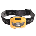 Black head torch with white and red LEDs mounted on an adjustable head strap for outdoor use.