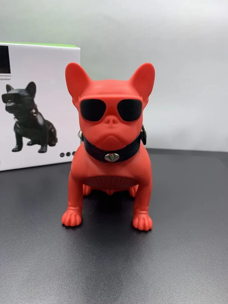 Mini bulldog-shaped Bluetooth portable speaker in black, red, or white colour options