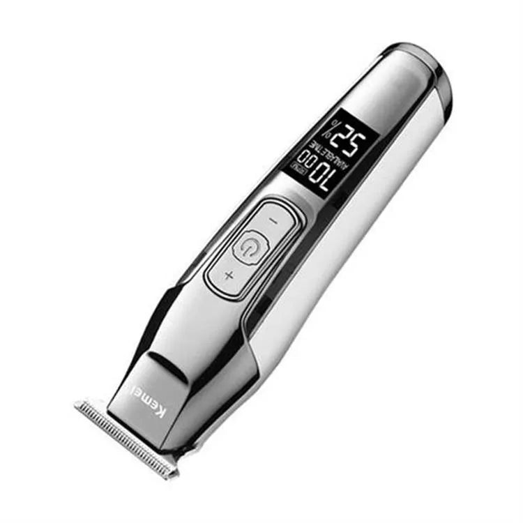 Barber scissors with LCD display, stainless steel construction and engraving on handles