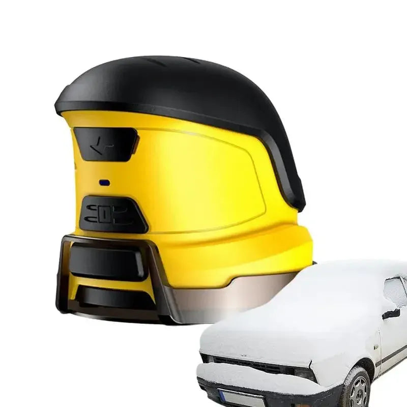 Yellow cordless electric ice scraper for car windshields with USB charging cable