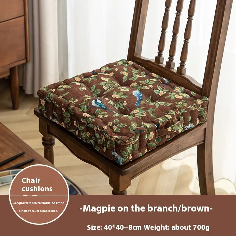 American dining chair back cushion with botanical pattern providing waist support for long sitting comfort