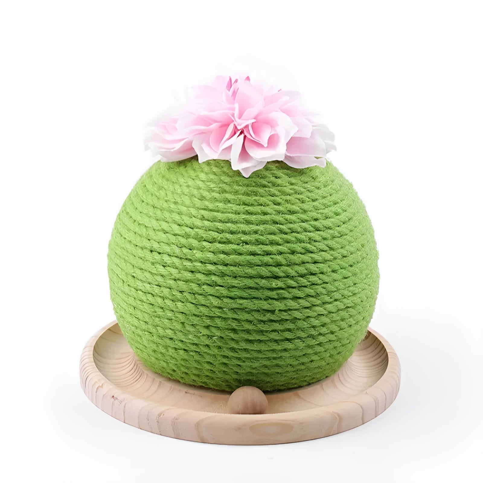 Cactus-shaped vocal cat toy with grinding paw surface and three colour options on a floor