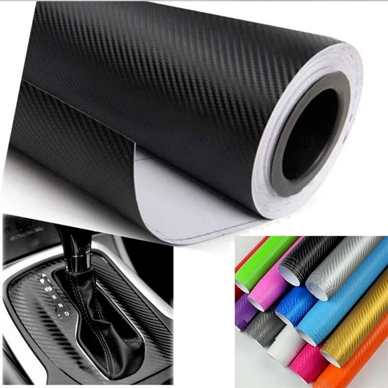 Roll of 3D carbon fibre car sticker in multiple colour options showing dimensions
