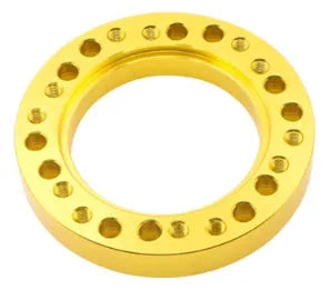Steering wheel hub adapter in aluminium alloy with 86mm outer diameter, 55mm inner diameter, 12.5mm height, on white background