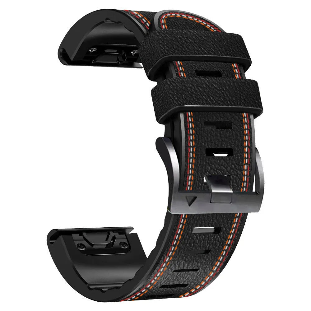Silicone leather quick release watchband for Garmin Fenix watches in black, brown, light brown and white colours