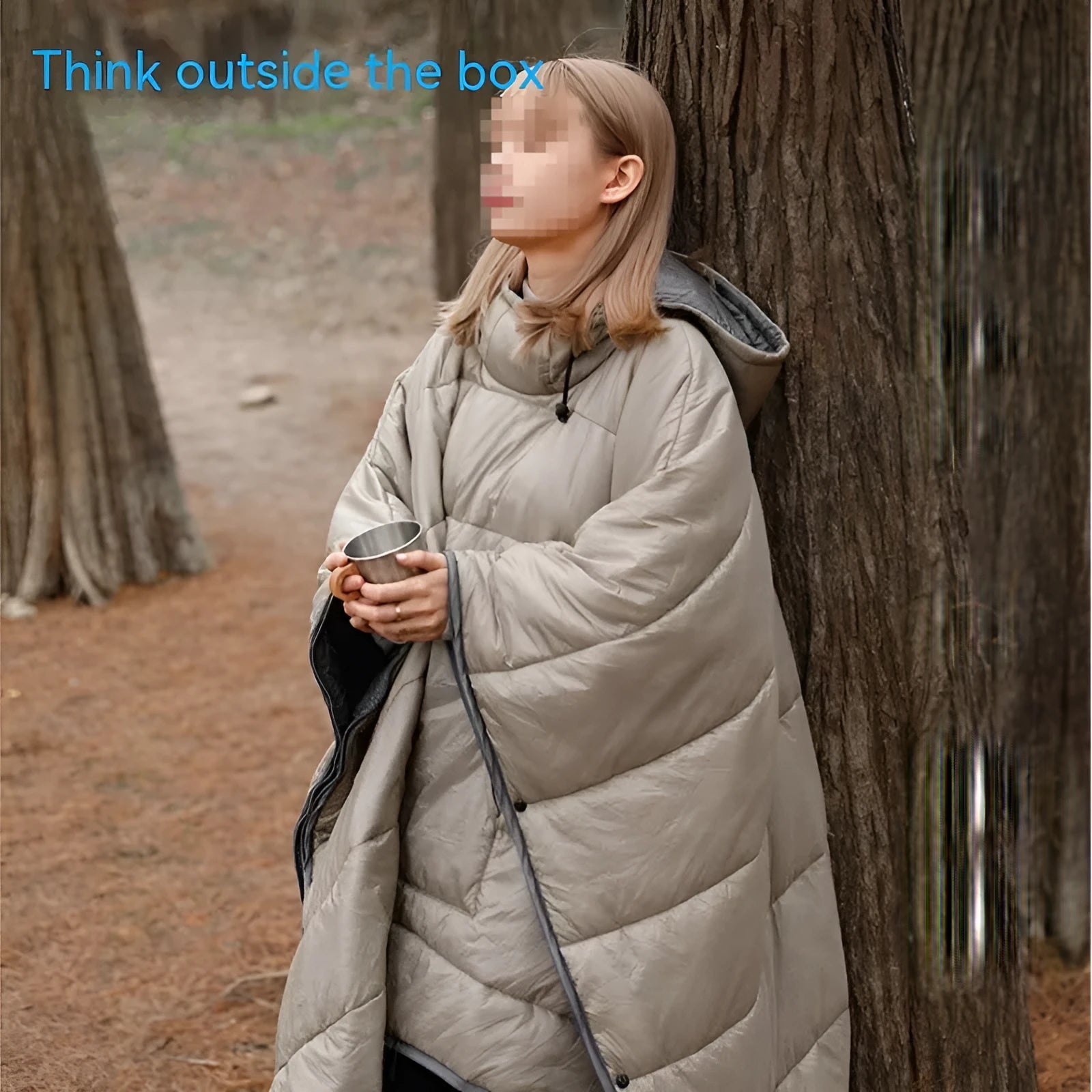 Grey or army green adult wearable sleeping bag cloak measuring 200x140cm with hollow cotton insulation