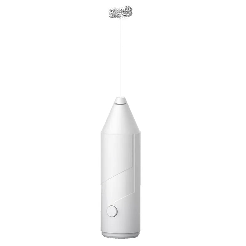 Mini handheld electric milk frother in black, white and khaki colours with USB charging