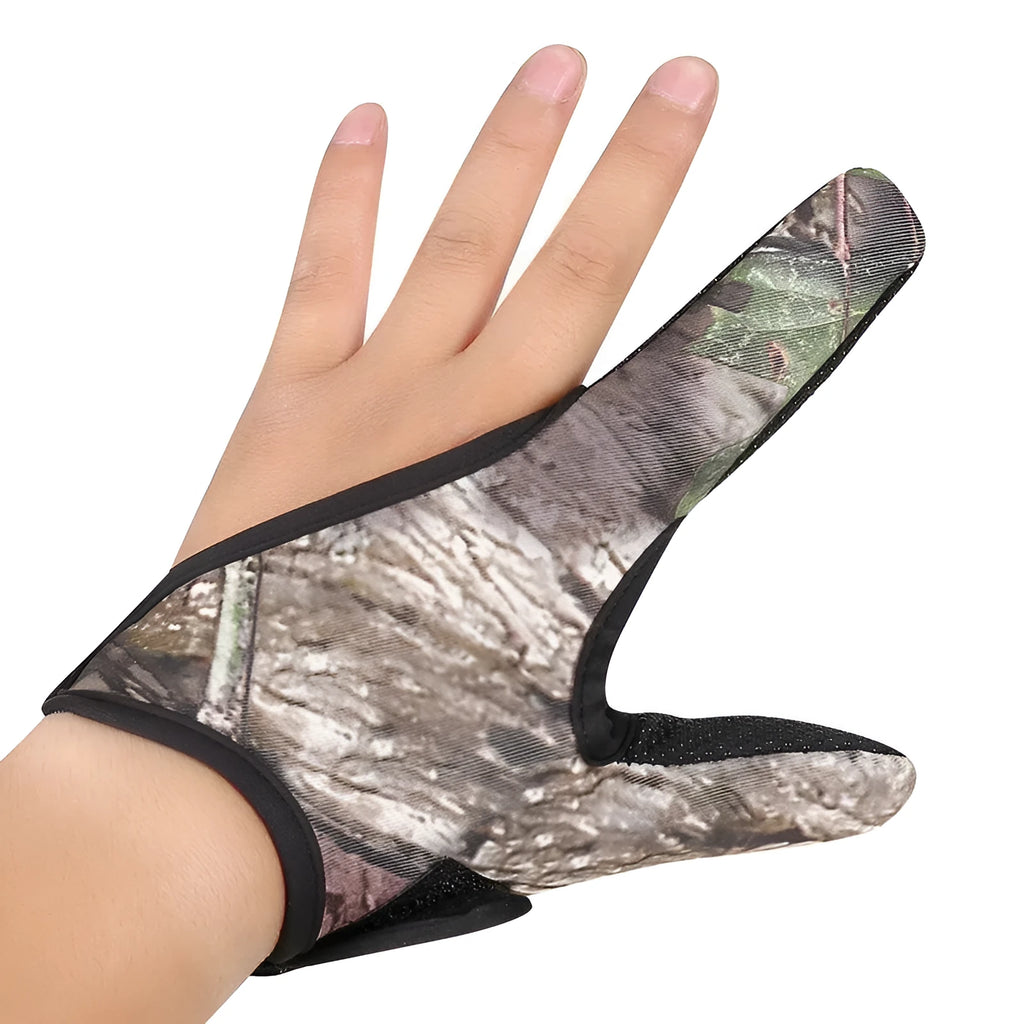Two-finger fishing glove showing diving cloth back and microfiber palm, available in multiple colour options