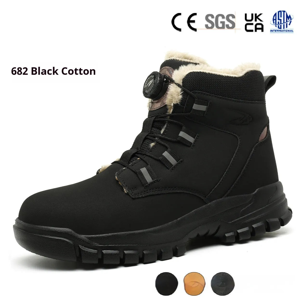 Leather anti-smashing labour protection shoes in black with rubber sole