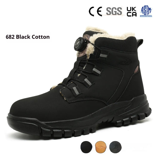 Leather anti-smashing labour protection shoes in black with rubber sole