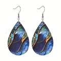 Geometric flat branch knot drop earrings with printed patterns on acrylic material