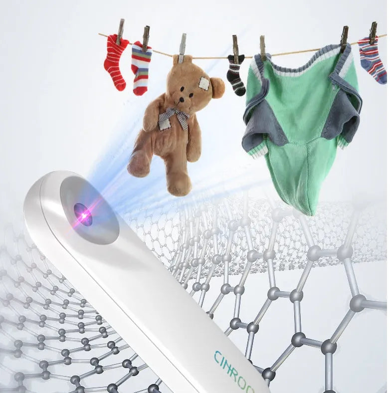 White portable ultraviolet sterilizer lamp showing compact size and dimensions.