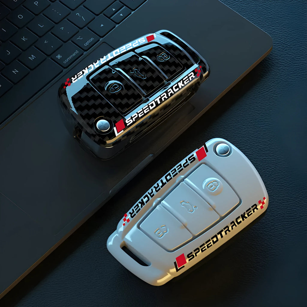 Carbon fibre style car key cover with mirror element in feilin material