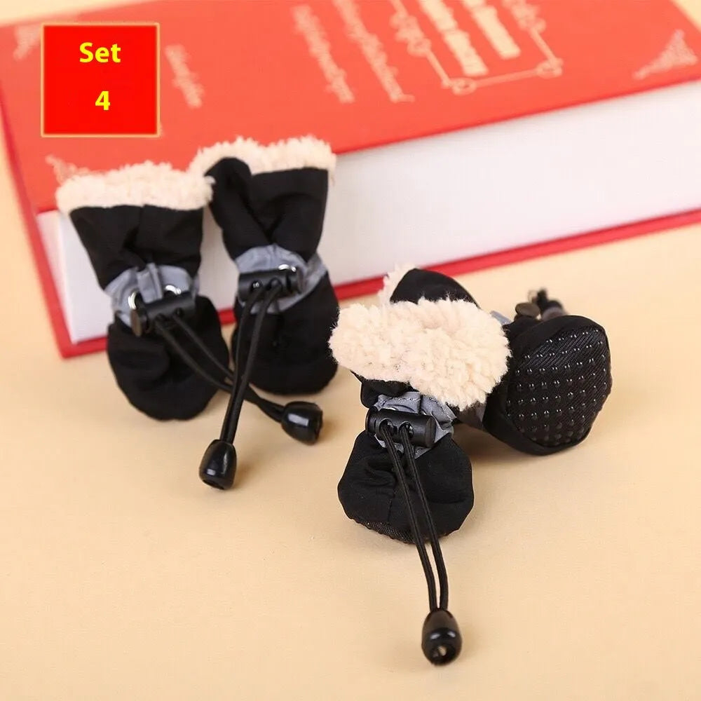 Four seasons breathable cloth dog shoes in multiple colours including fleece-lined red and monkey designs