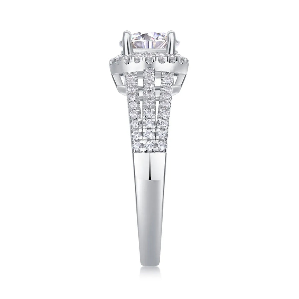 Looking Back 1 carat moissanite wedding ring set in platinum plated S925 silver with gift box