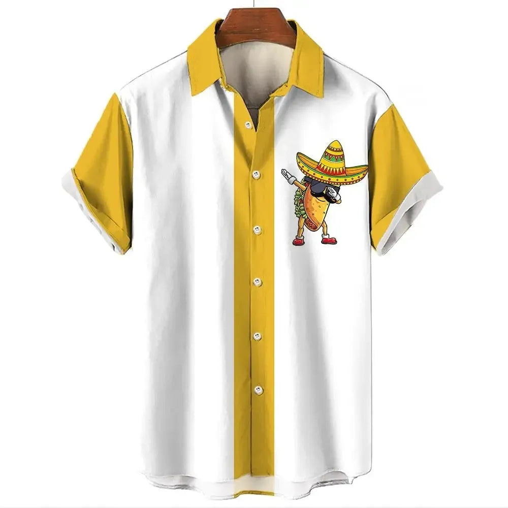 Men's striped Hawaiian shirt with button front and short sleeves in stretch elastic fabric