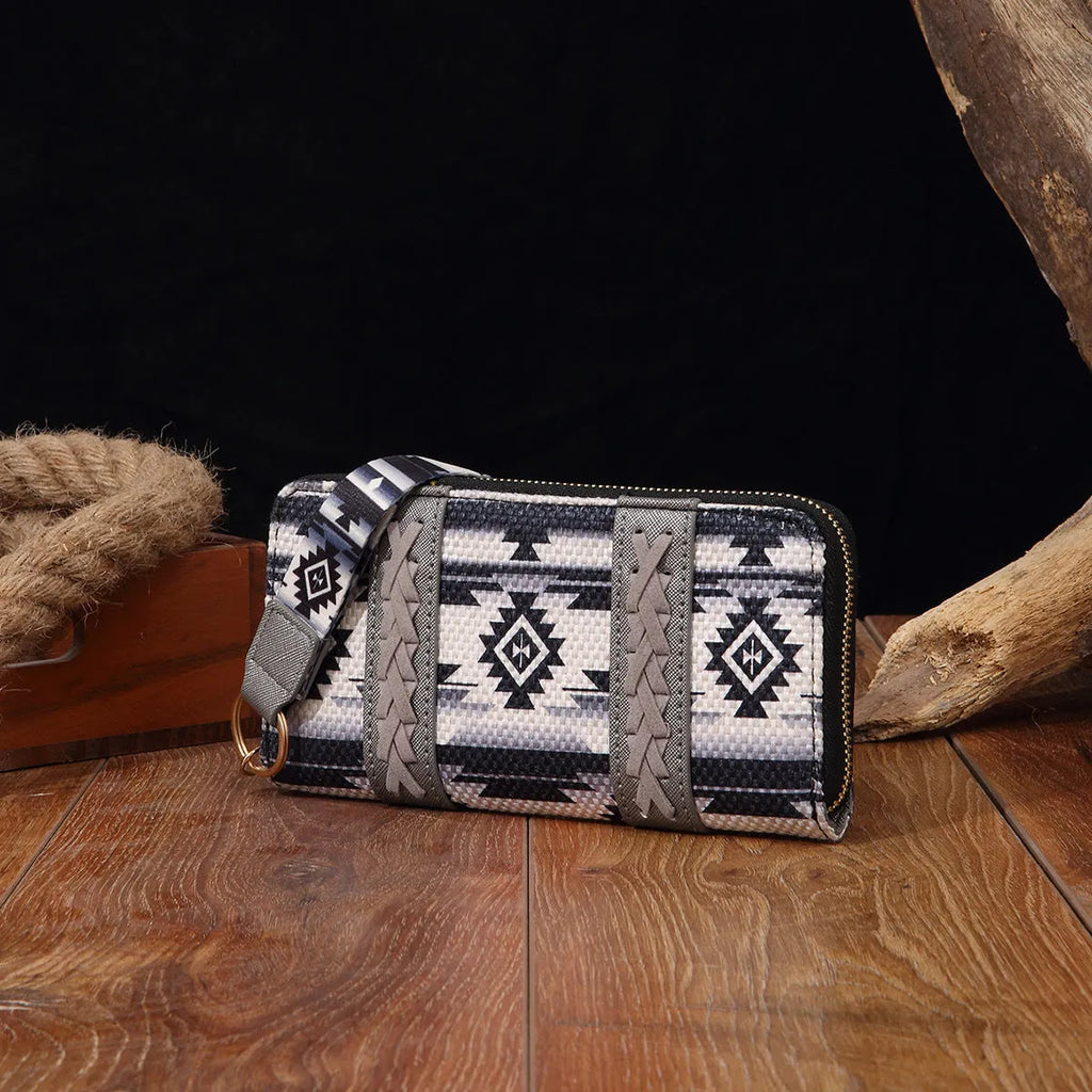 Vintage cotton and linen printed bohemian hand-carrying wallet card holder with contrast colour stitching