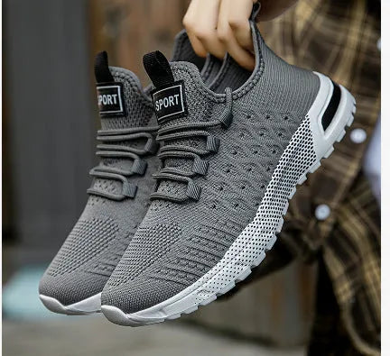 Men's solid colour casual shoes with mesh upper in Army Green, shown alongside black, gray, white, and khaki colour options.