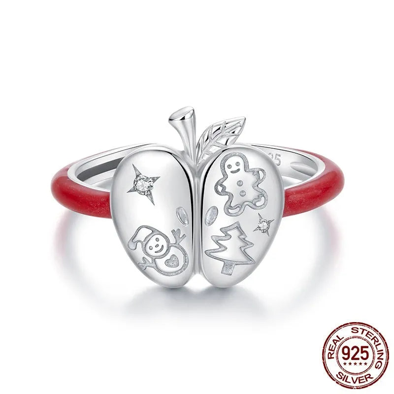 Christmas romantic S925 silver open mouth ring with drip oil finish in BSR720-E colour for women