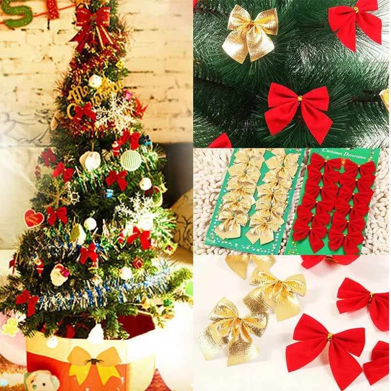 5 cm polyester Christmas bow in red gold and silver colours for tree decorating