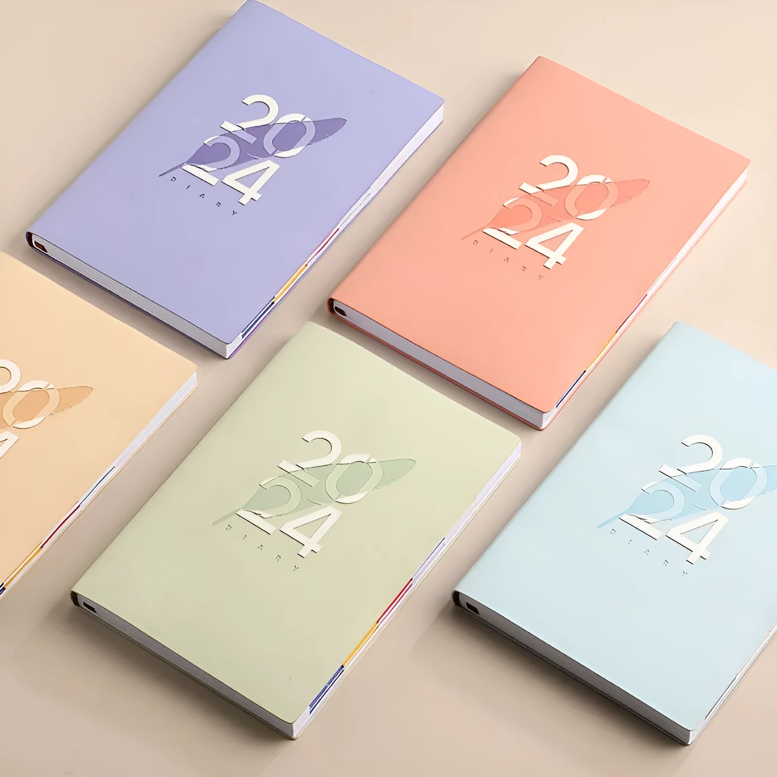 2024 English Schedule Book Daily Planner with blue imitation leather cover, 143 x 211mm