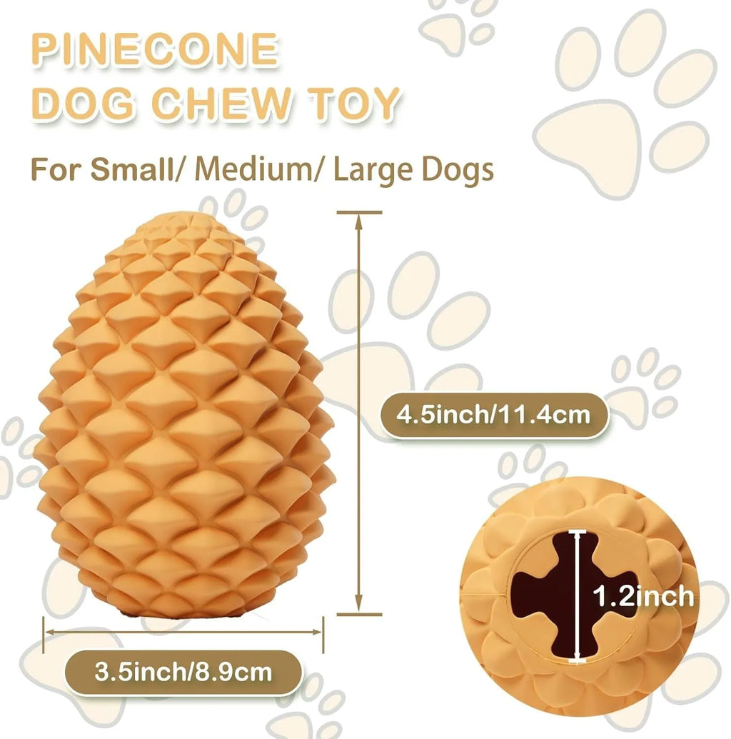 Pine cone shaped natural rubber dog chew toy with treat dispenser for medium and large dogs
