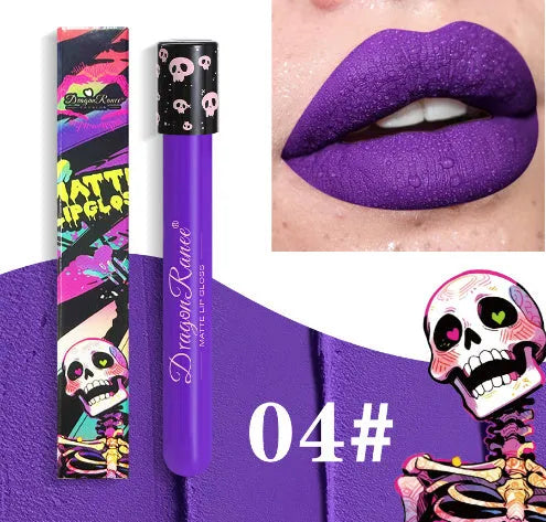 Halloween creative makeup lip gloss in skull test tube packaging with gold and silver matte shades