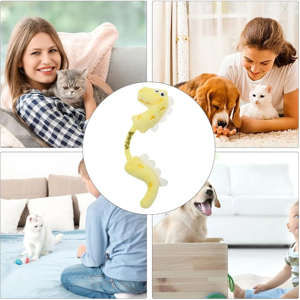 Bundle of four cat toys including rope toys, springs, kicker toys, and plush chew toys in pink, purple, or yellow colours