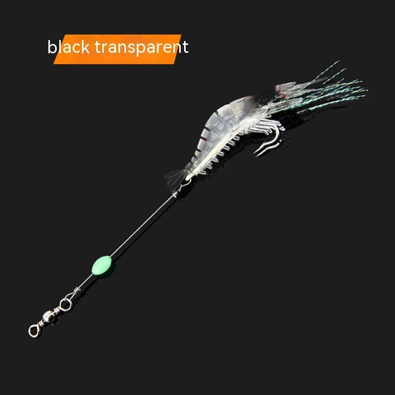 Luer soft fishing lure with metal hook in assorted colours including luminous pink and black head yellow body.