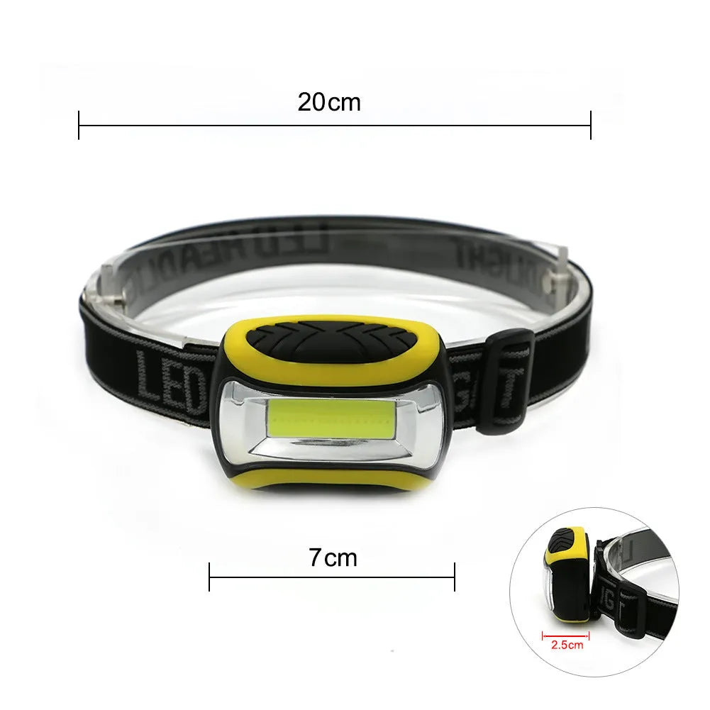 Yellow plastic three-speed COB LED headlamp for outdoor and work use
