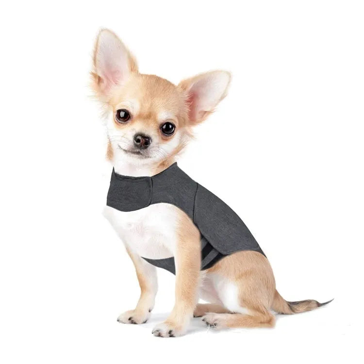 Heather grey dog anxiety vest made from brocade cotton fabric, size L for 12-18kg dogs.