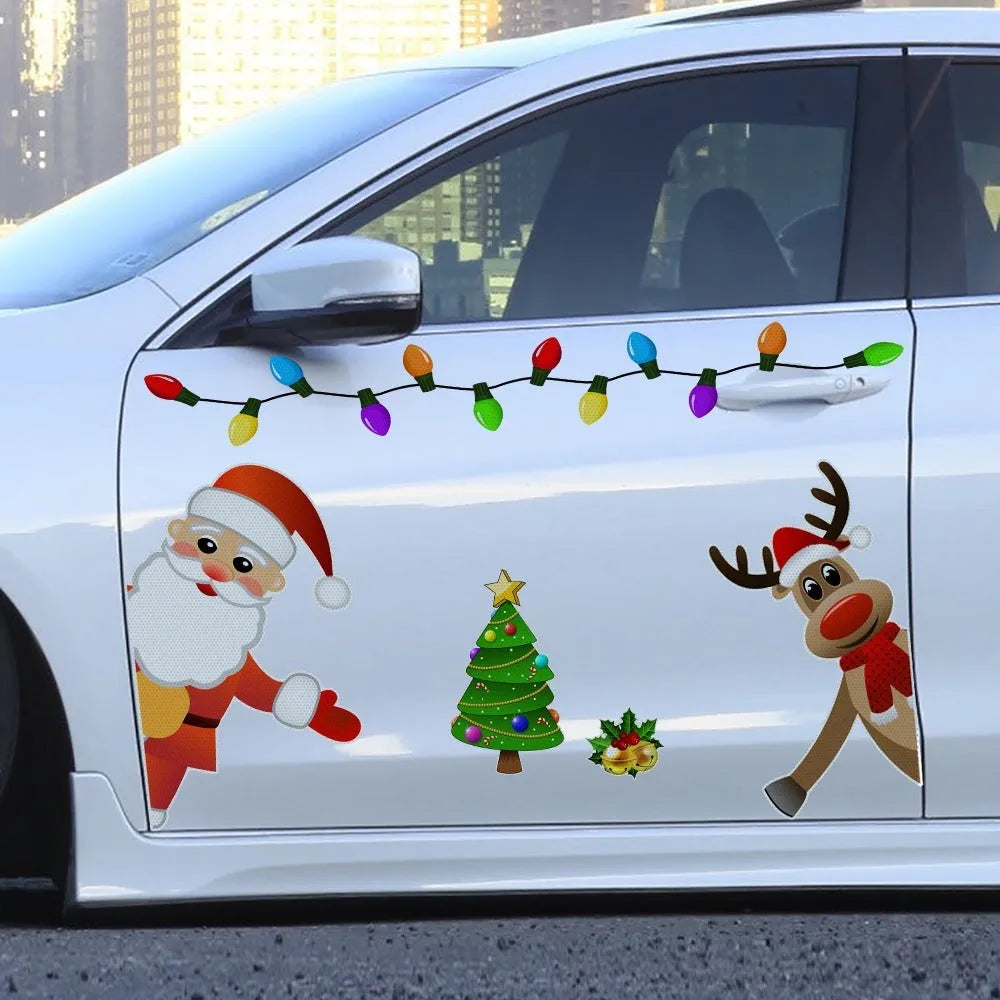 Medium reflective cartoon Christmas elk magnetic car decoration sticker in colour RFM025.