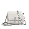 Soft black PU chain shoulder bag with sandwich pocket front and decorative sewing thread details