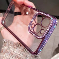 Rhinestone phone case for iPhone in silver with all-inclusive TPU silica gel design