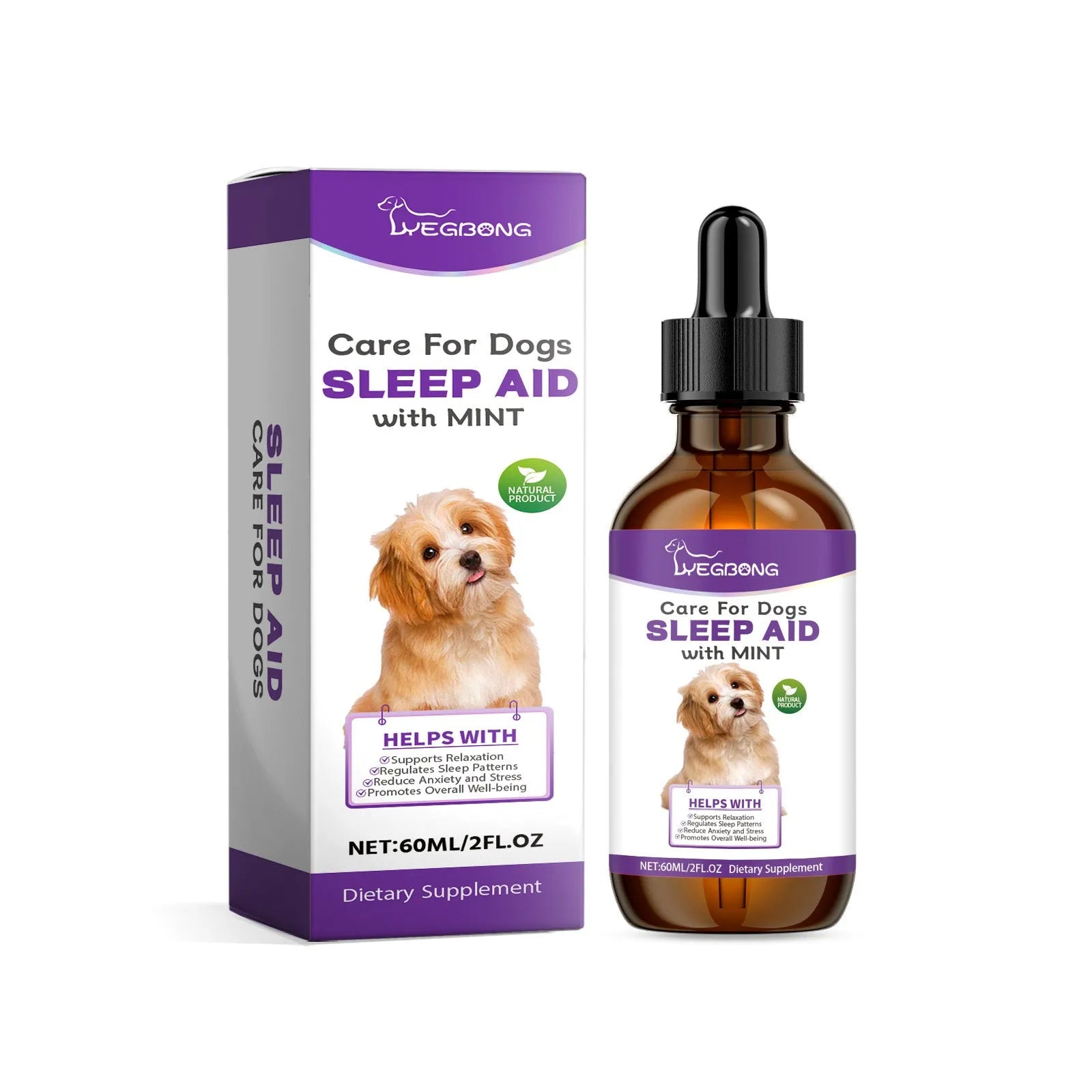 Dog sleep drops 60ml nursing aid bottle 3.3 x 12cm with mint extract