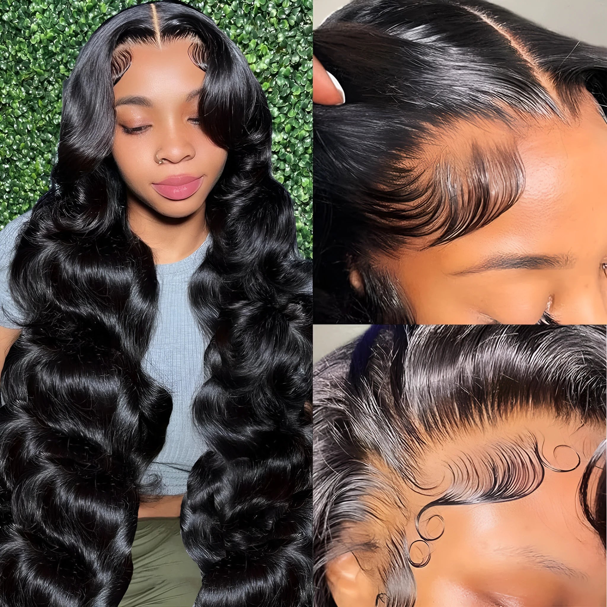 Black medium large wave full-head synthetic wig with curly hair texture