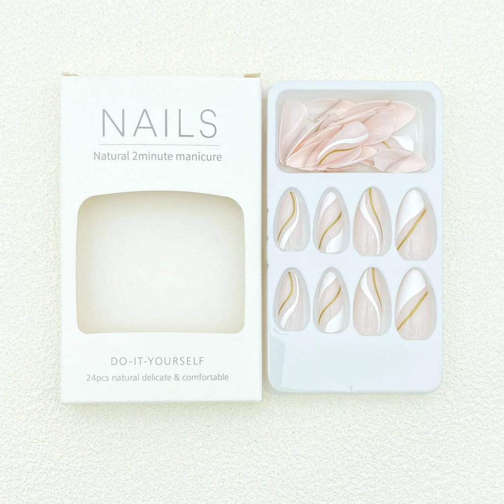 Wearable nail stickers with a red and black plaid pattern in a medium drop shape on a nail.
