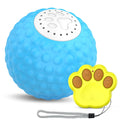 Blue smart interactive cat toy ball with remote control on a wooden floor