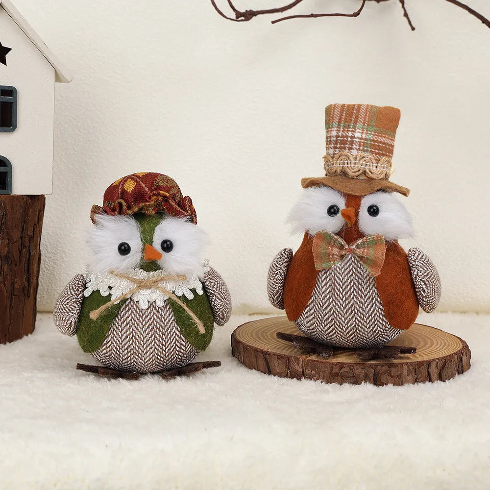 Green and orange owl harvest bird pendant ornament made from polyester cloth for Thanksgiving decorations