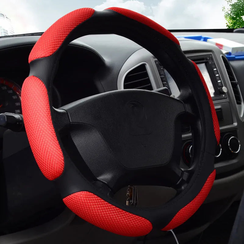 Four seasons universal car steering wheel cover in breathable fabric with anti-slip surface, black colour