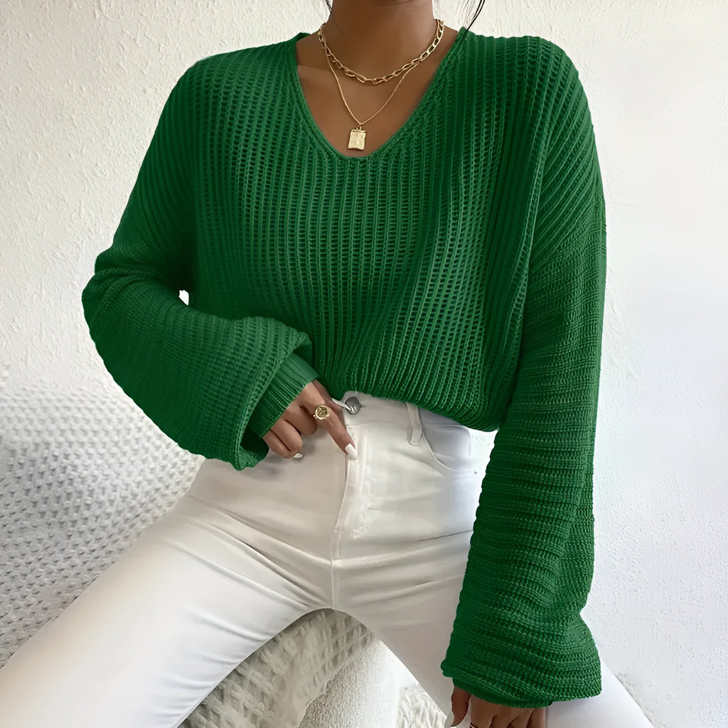 Women's solid colour long sleeve pullover top in loose casual fit