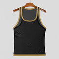 Men's black polyester mesh sleeveless fitness vest on a white background