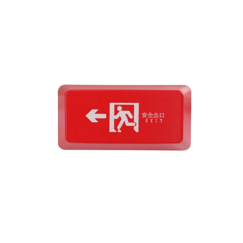 Red Safety Evacuation Exit icon key cap for a mechanical keyboard backspace key.