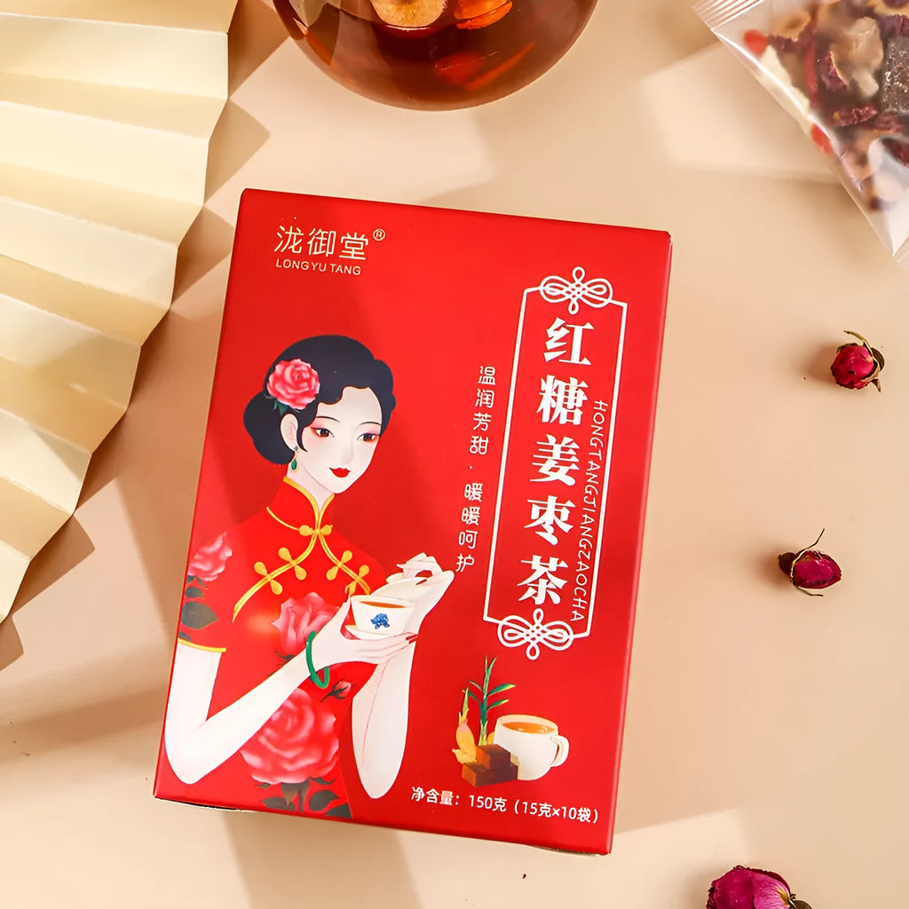 Box of Yuantang brown sugar ginger and red date tea bags, net weight 150g.