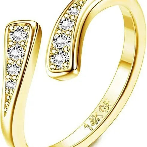 Geometric toe ring with gold plating and rhinestone or water drop decoration options