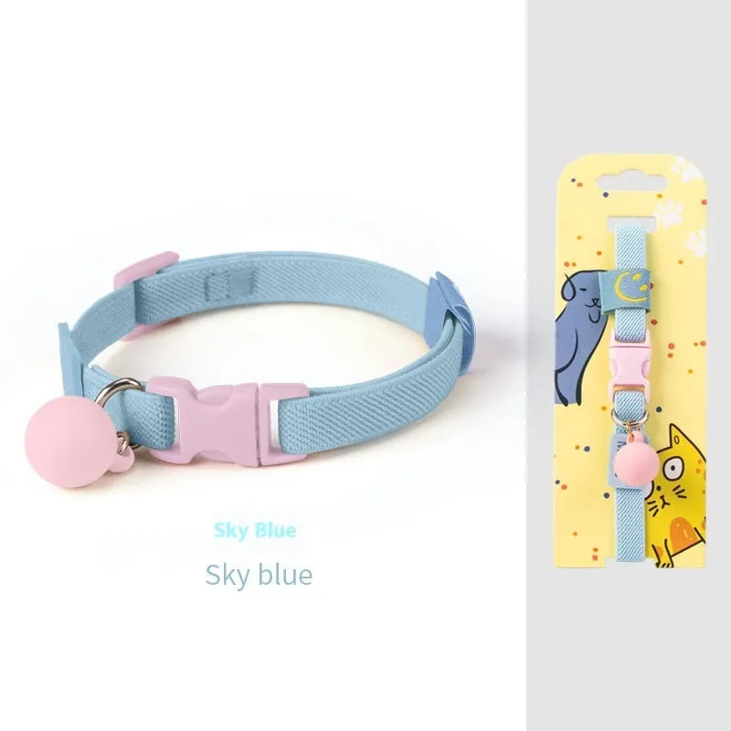 A small dog collar made from high elasticity polyester in an adjustable size, shown in one of seven available colours.