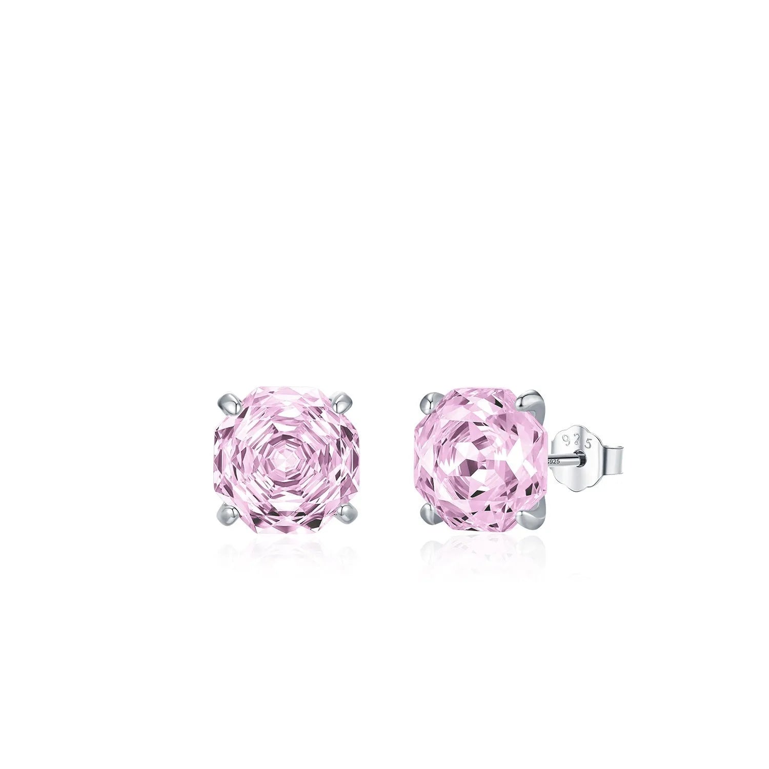 S925 silver rose stud earrings for women in 6mm or 8mm pink floral design